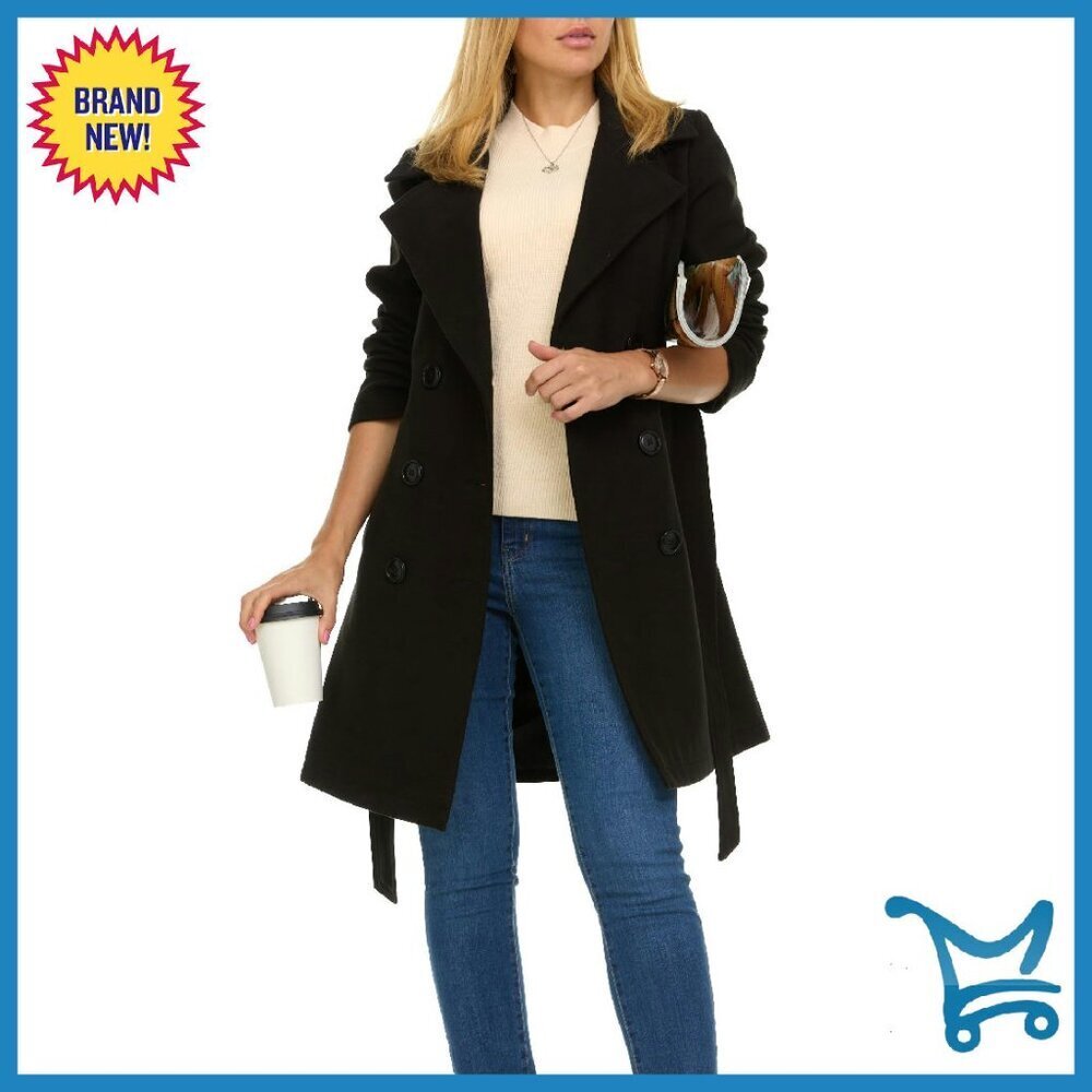 Double-Breasted Faux Wool Trench Coat - Winter Coat for Women
